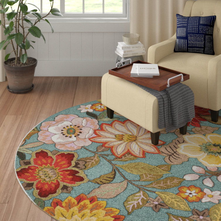 Andover Mills™ Modoc Floral Handmade Looped/Hooked Aqua Blue/Green/Red